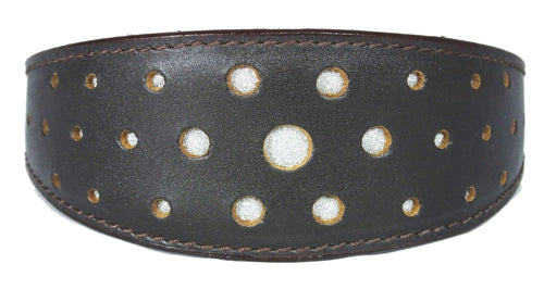 Brown Circle Glitter Design Leather Whippet Collar Greyhound Collar Sight hound Dogs Collar