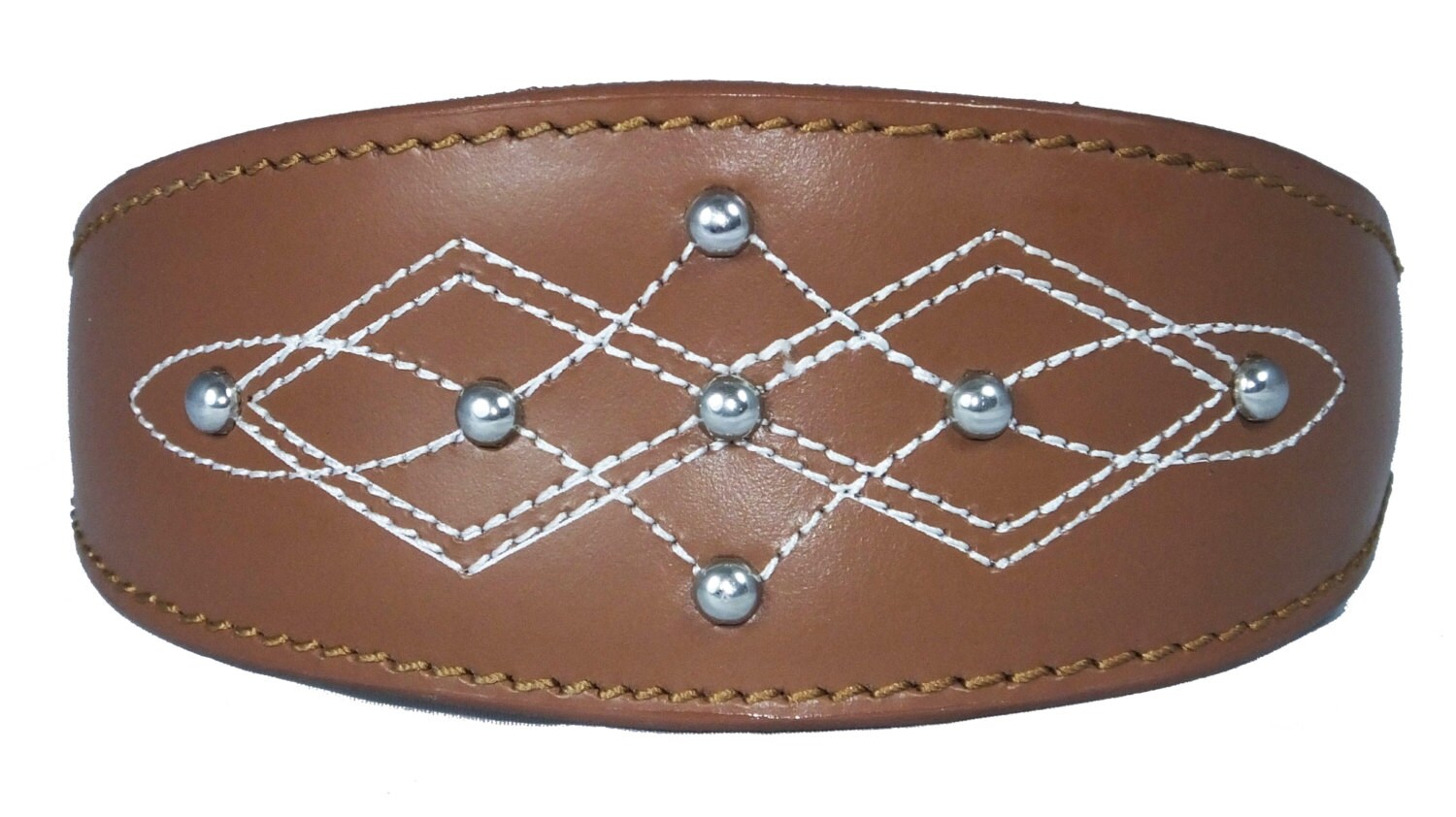 Tan Silver Stud Stitch Design Leather Whippet, Greyhound Collar Sighthound Dogs
