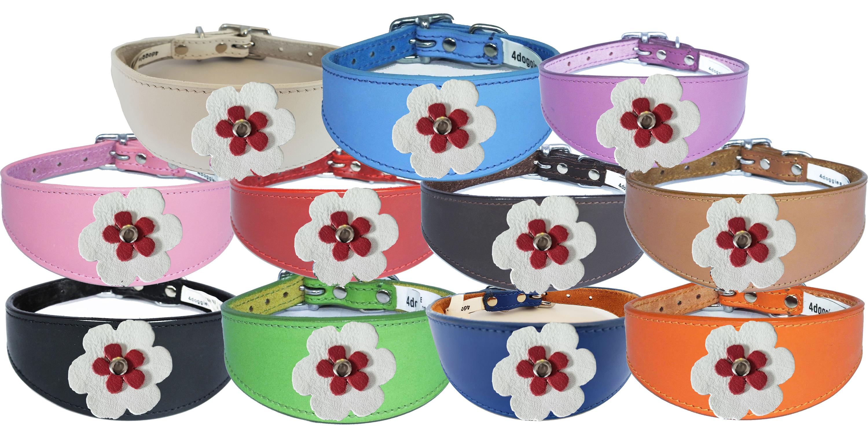 Decorative Flower Design Whippet Greyhound Sighthound Lurcher Leather Collar FD7-4