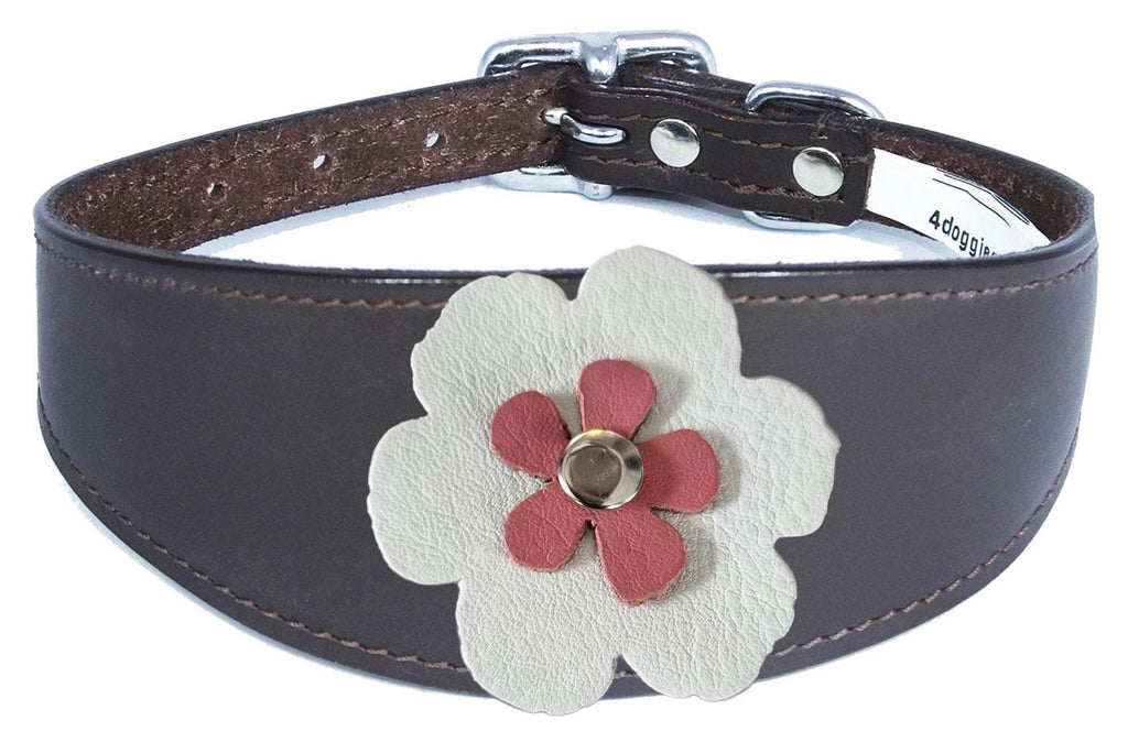 Whippet Greyhound Sighthound Lurcher Decorative Flower Design Leather Collar FD7-6