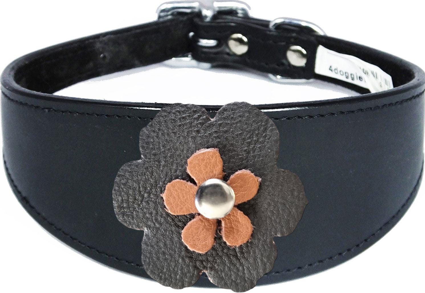 Leather Collar For Sighthound Whippet Greyhound Lurcher Decorative Flower Design FD1-3