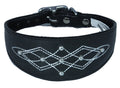 Black Silver Stud Stitch Design Leather Whippet, Greyhound Collar Sighthound Dogs