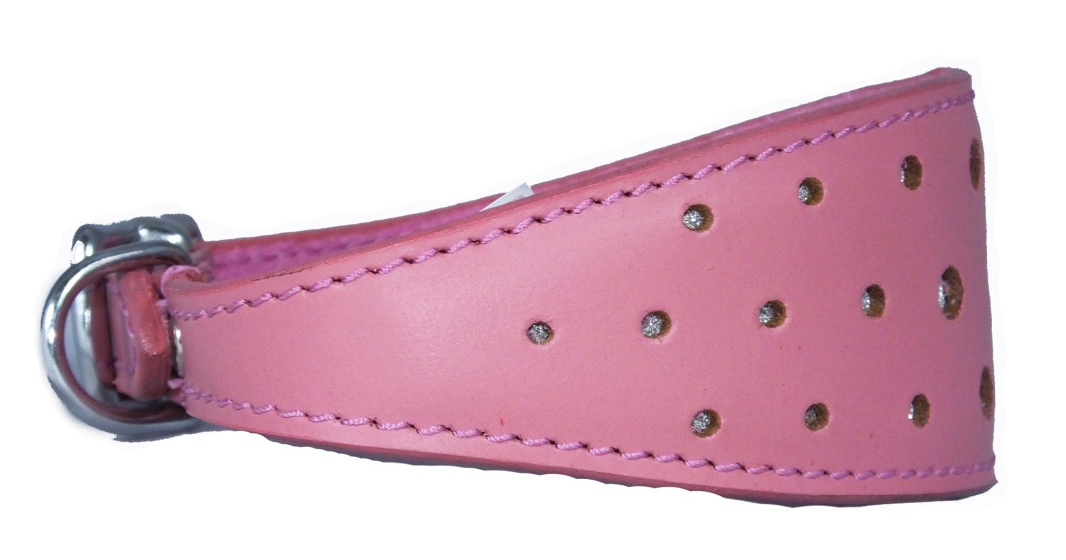 Pink Circle Glitter Design Leather Whippet Collar Greyhound Collar Sight hound Dogs Collar