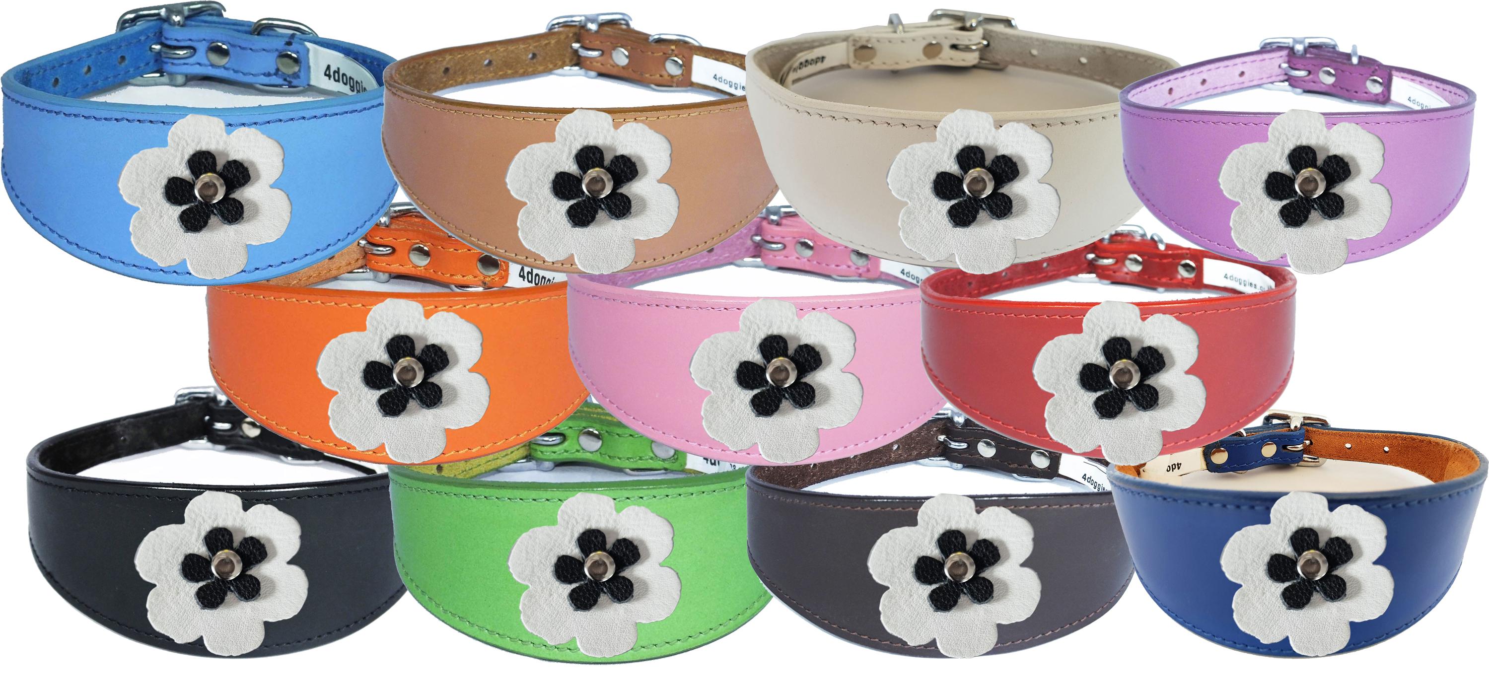 Whippet Greyhound Sighthound Lurcher Decorative Flower Design Leather Collar FD7-5