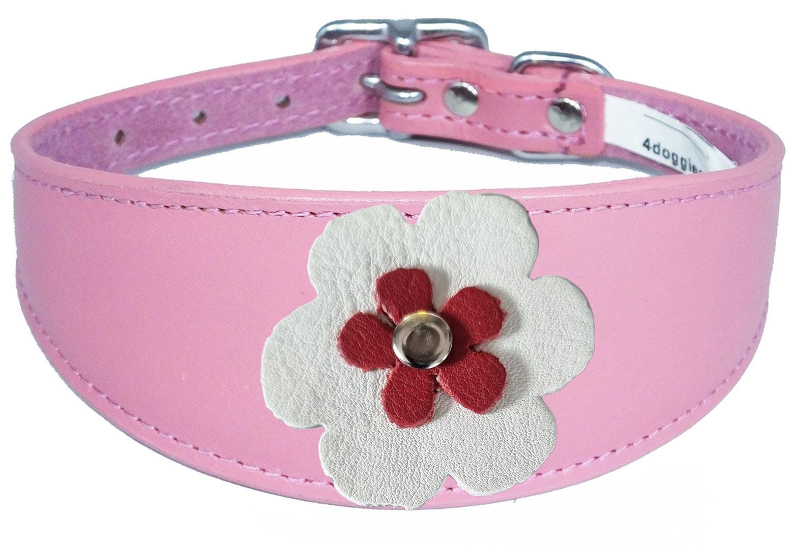 Decorative Flower Design Whippet Greyhound Sighthound Lurcher Leather Collar FD7-4