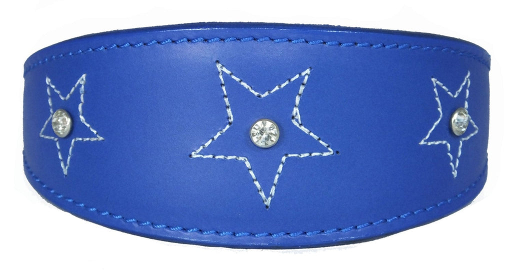 Dark Blue Star Diamante Stitch Design Leather Whippet Collar Greyhound Collar Sight hound Dogs Collar