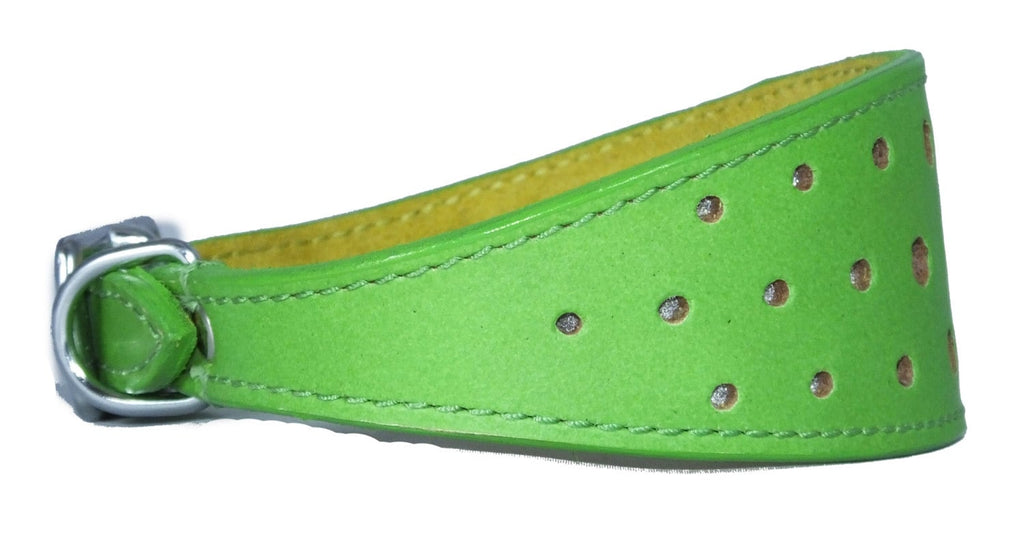 Green Circle Glitter Design Leather Whippet Collar Greyhound Collar Sight hound Dogs Collar