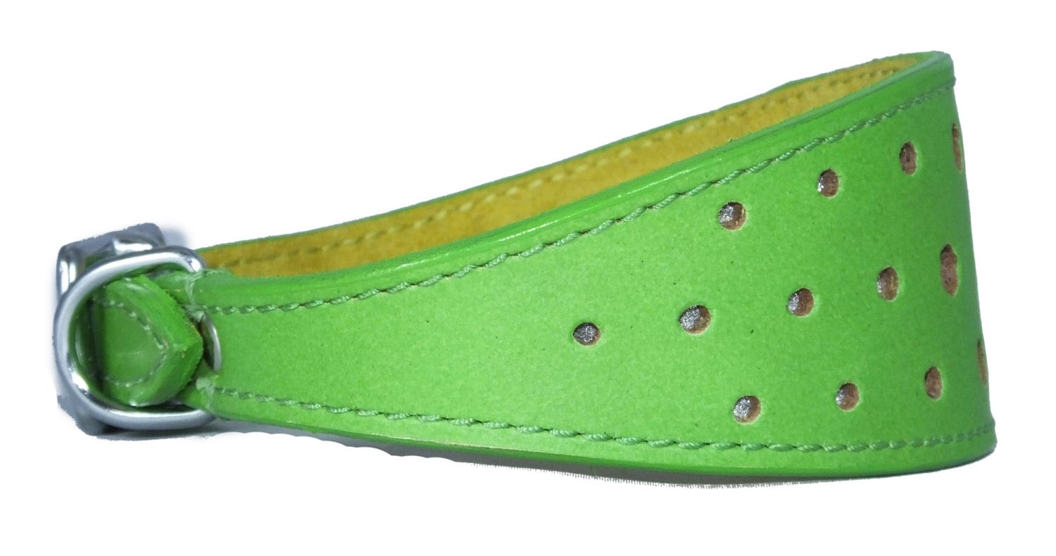 Green Circle Glitter Design Leather Whippet Collar Greyhound Collar Sight hound Dogs Collar