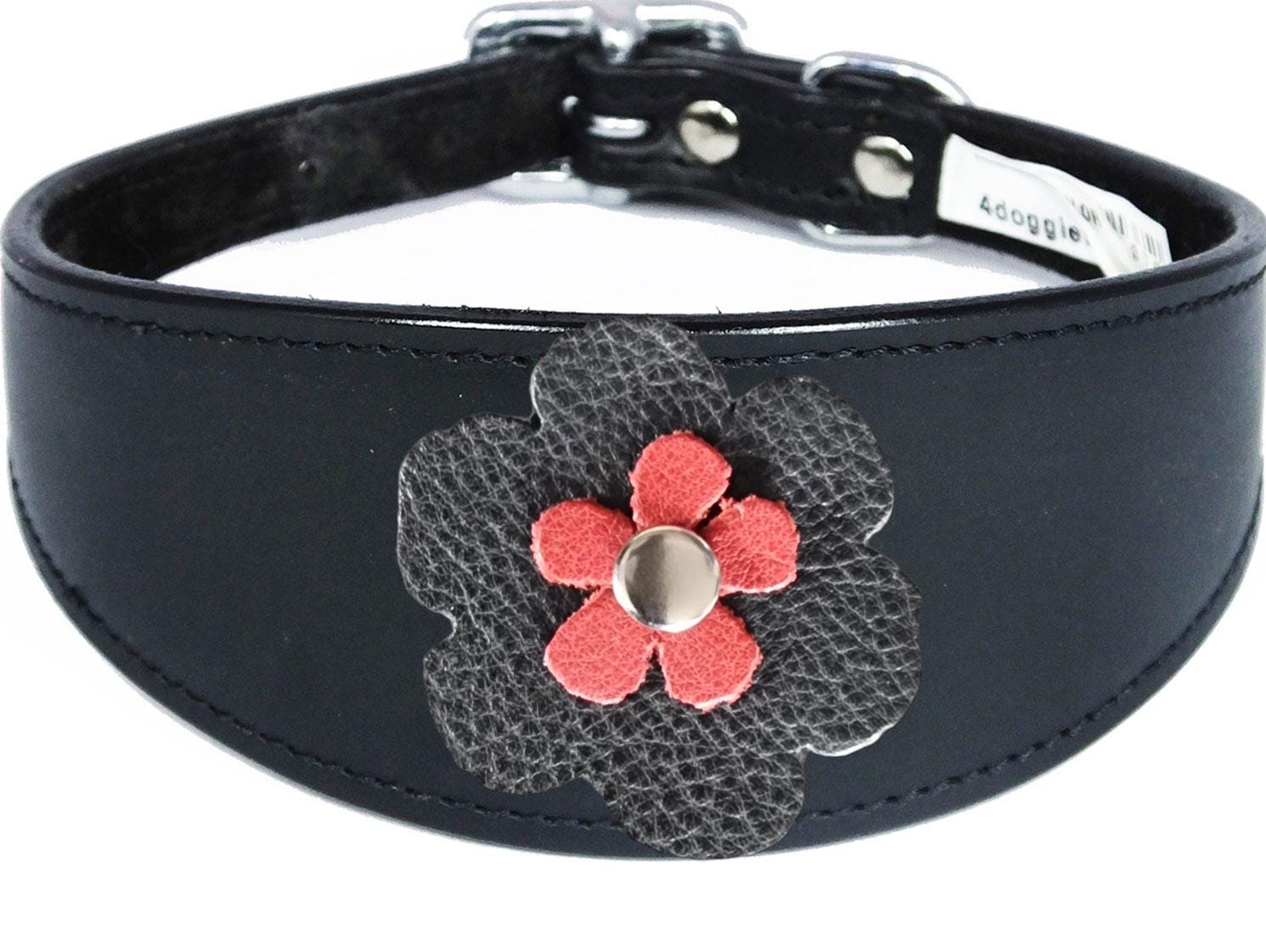 Whippet Greyhound Sighthound Lurcher Decorative Flower Design Leather Collar FD5-4
