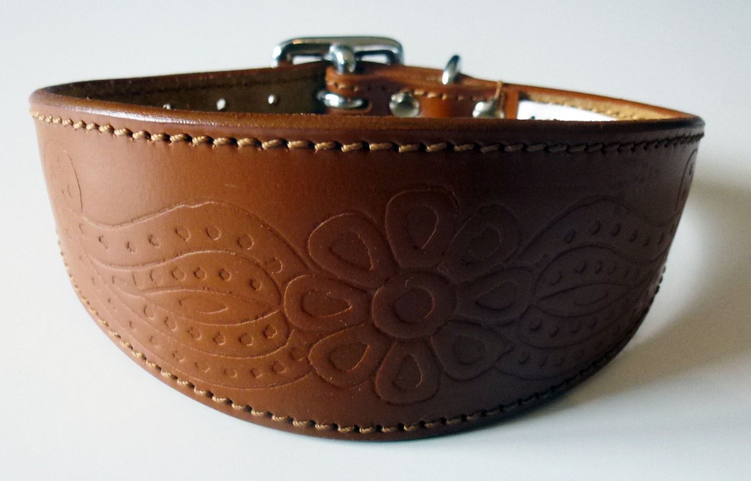 Tan Paisley Embossed Leather Whippet Collar Greyhound Collar Dog Collars Galgo