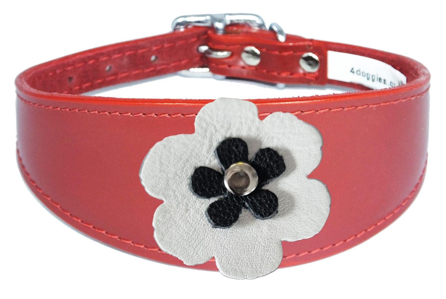 Whippet Greyhound Sighthound Lurcher Decorative Flower Design Leather Collar FD7-5