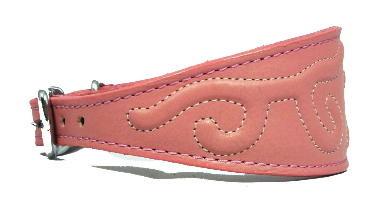 Pink Leather Whippet Collar Greyhound Collar With Embossed Stitch Design