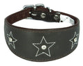 Brown Star Diamante Stitch Design Leather Whippet Collar Greyhound Collar Sight hound Dogs Collar