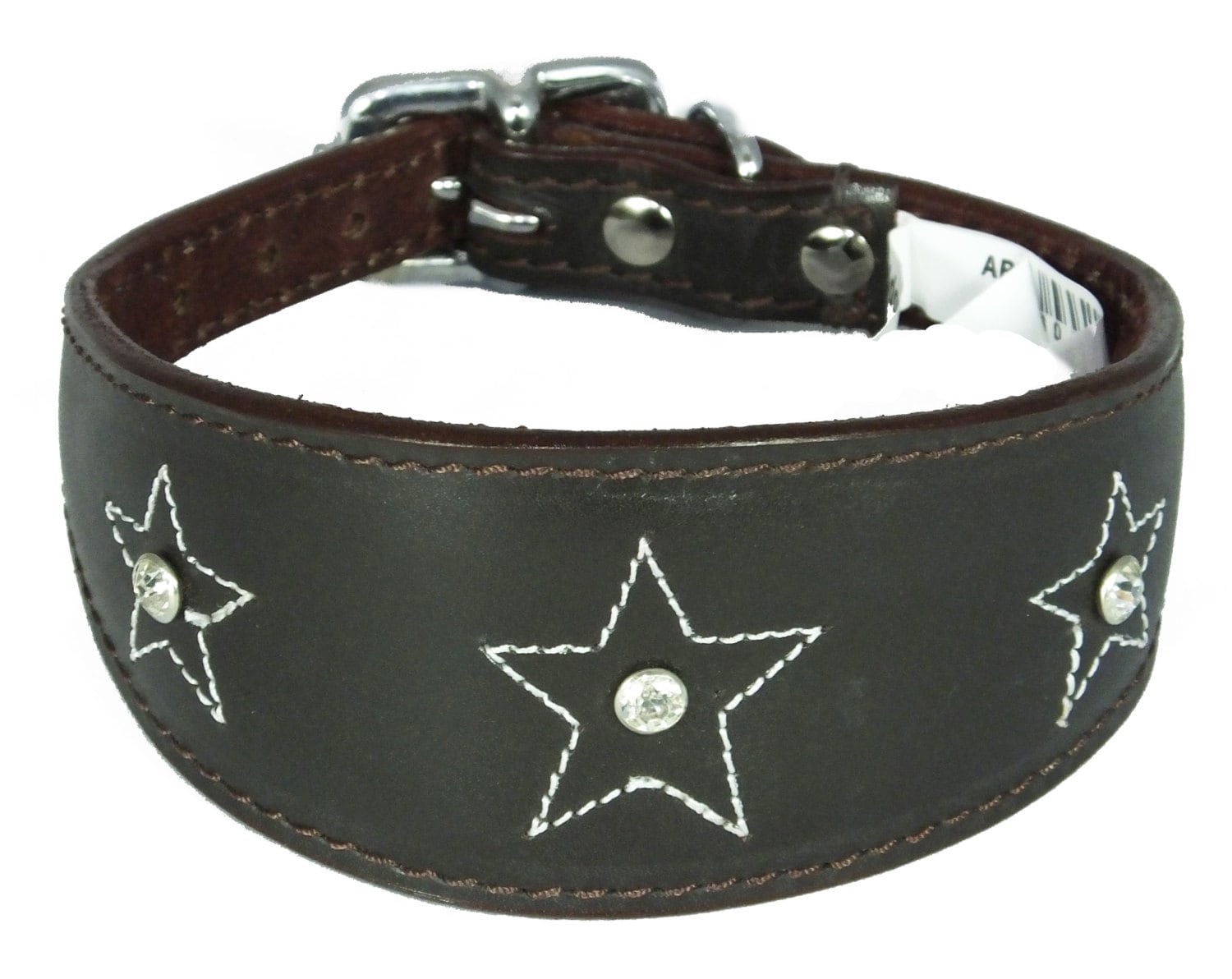 Brown Star Diamante Stitch Design Leather Whippet Collar Greyhound Collar Sight hound Dogs Collar