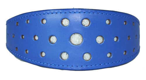 Dark Blue Circle Glitter Design Leather Whippet Collar Greyhound Collar Sight hound Dogs Collar