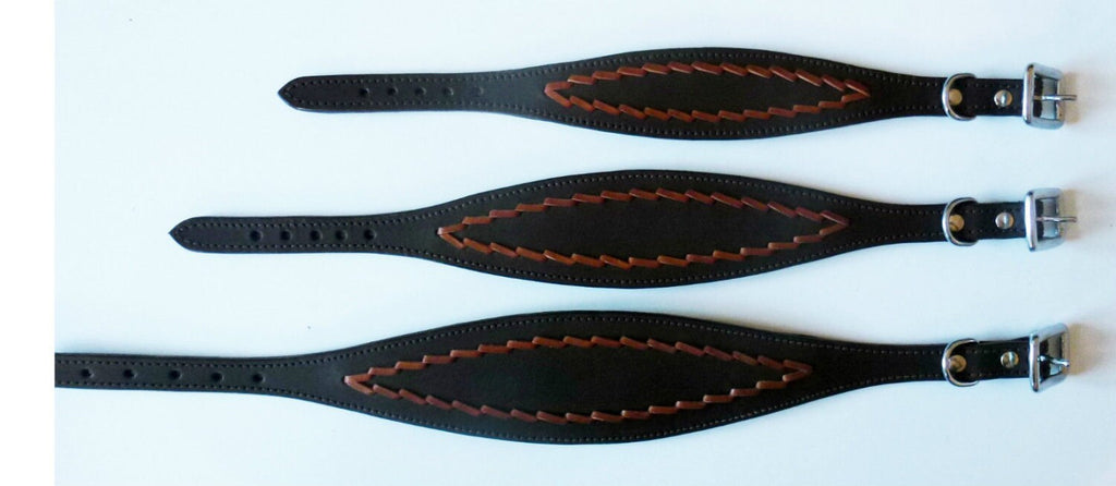 Brown Oval Stitch Leather Whippet Collar Greyhound Collar lévriers galgo Dog