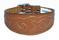Tan Leather Whippet Collar Greyhound Collar With Embossed Stitch Design