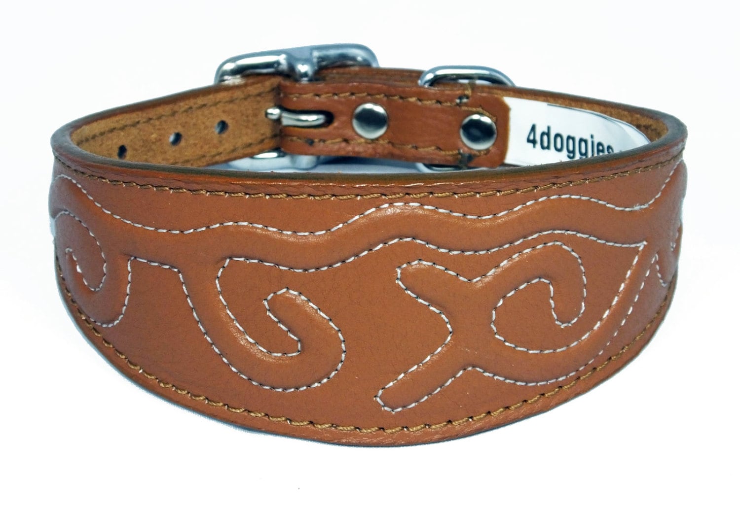 Tan Leather Whippet Collar Greyhound Collar With Embossed Stitch Design