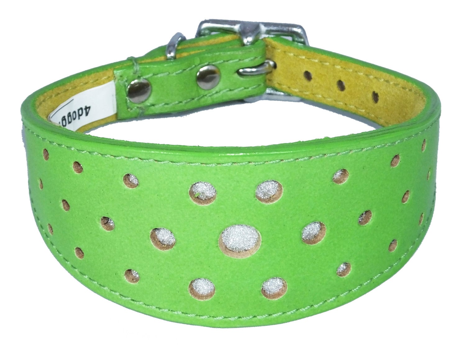 Green Circle Glitter Design Leather Whippet Collar Greyhound Collar Sight hound Dogs Collar