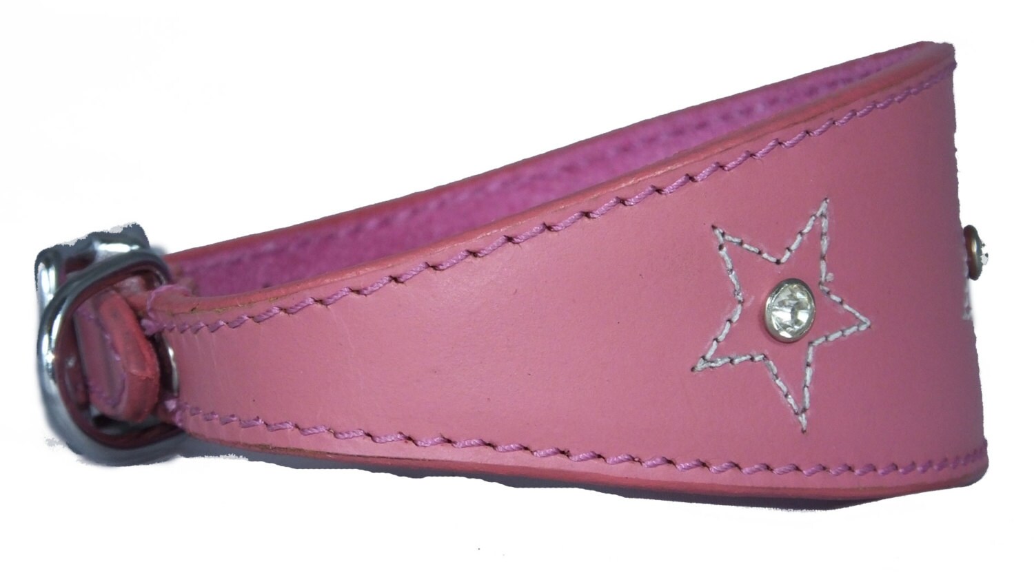 Pink Star Diamante Stitch Design Leather Whippet Collar Greyhound Collar Sight hound Dogs Collar