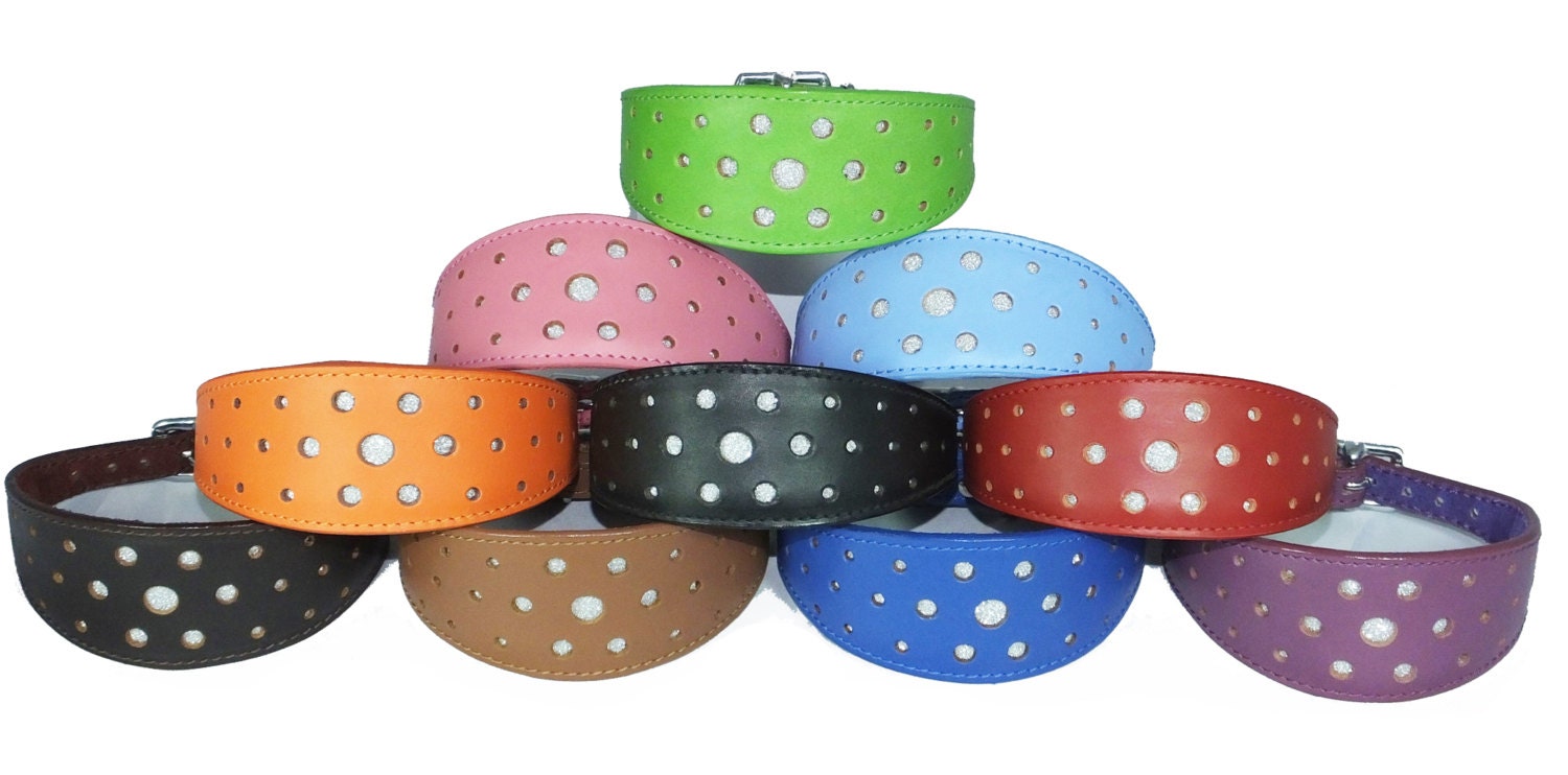 Brown Circle Glitter Design Leather Whippet Collar Greyhound Collar Sight hound Dogs Collar