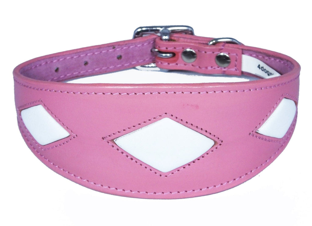 Pink Leather Whippet Collar Greyhound Collar With White Diamond Shape Design