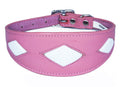 Pink Leather Whippet Collar Greyhound Collar With White Diamond Shape Design