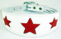 White Leather Whippet Collar Greyhound Collar With Red Star Design Sighthound Dogs