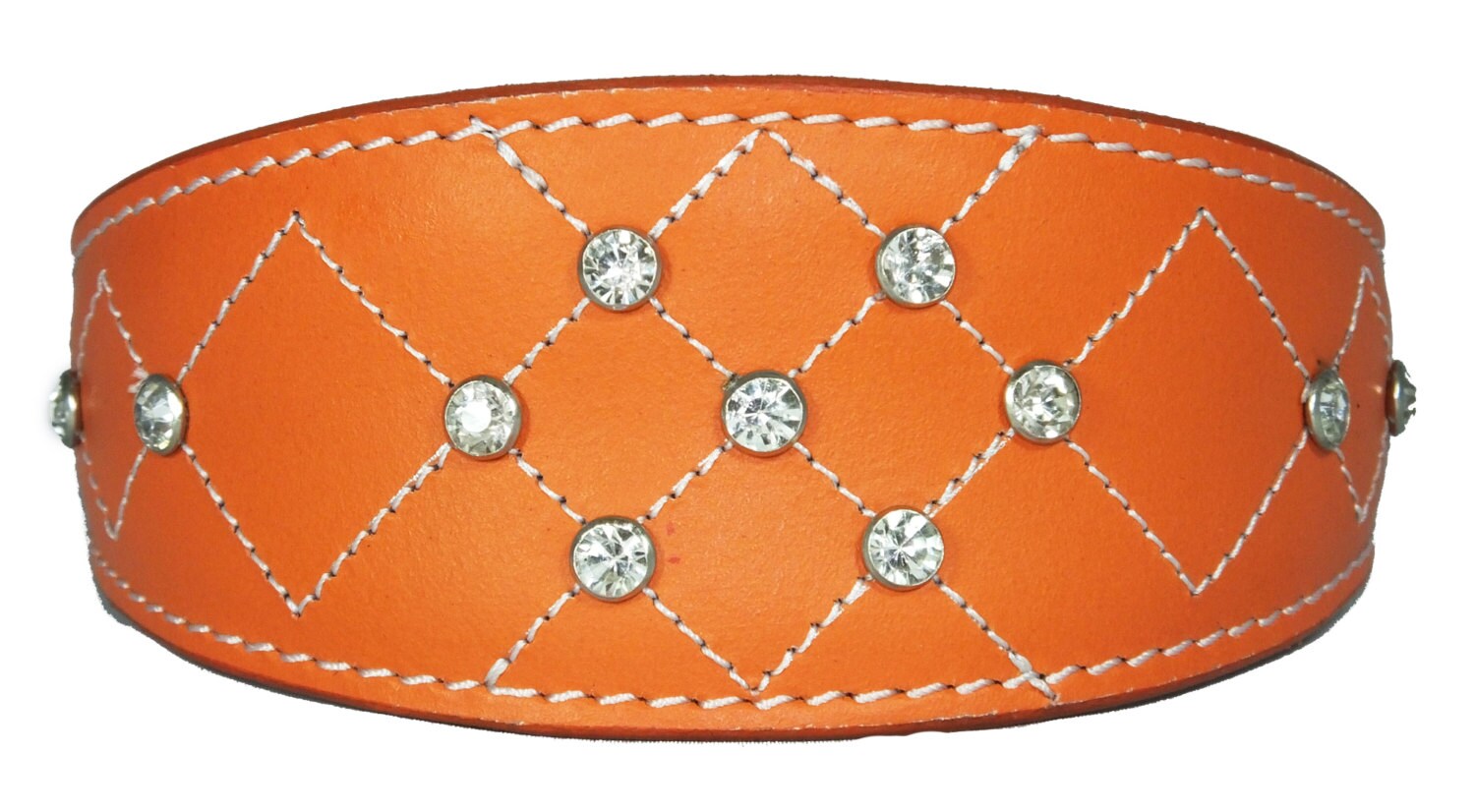 Orange Diamante Diamond Stitch Design Leather Whippet Collar Greyhound Collar Sight hound Dogs Collar