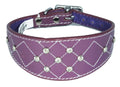 Purple Diamante Diamond Stitch Design Leather Whippet Collar Greyhound Collar Sight hound Dogs Collar