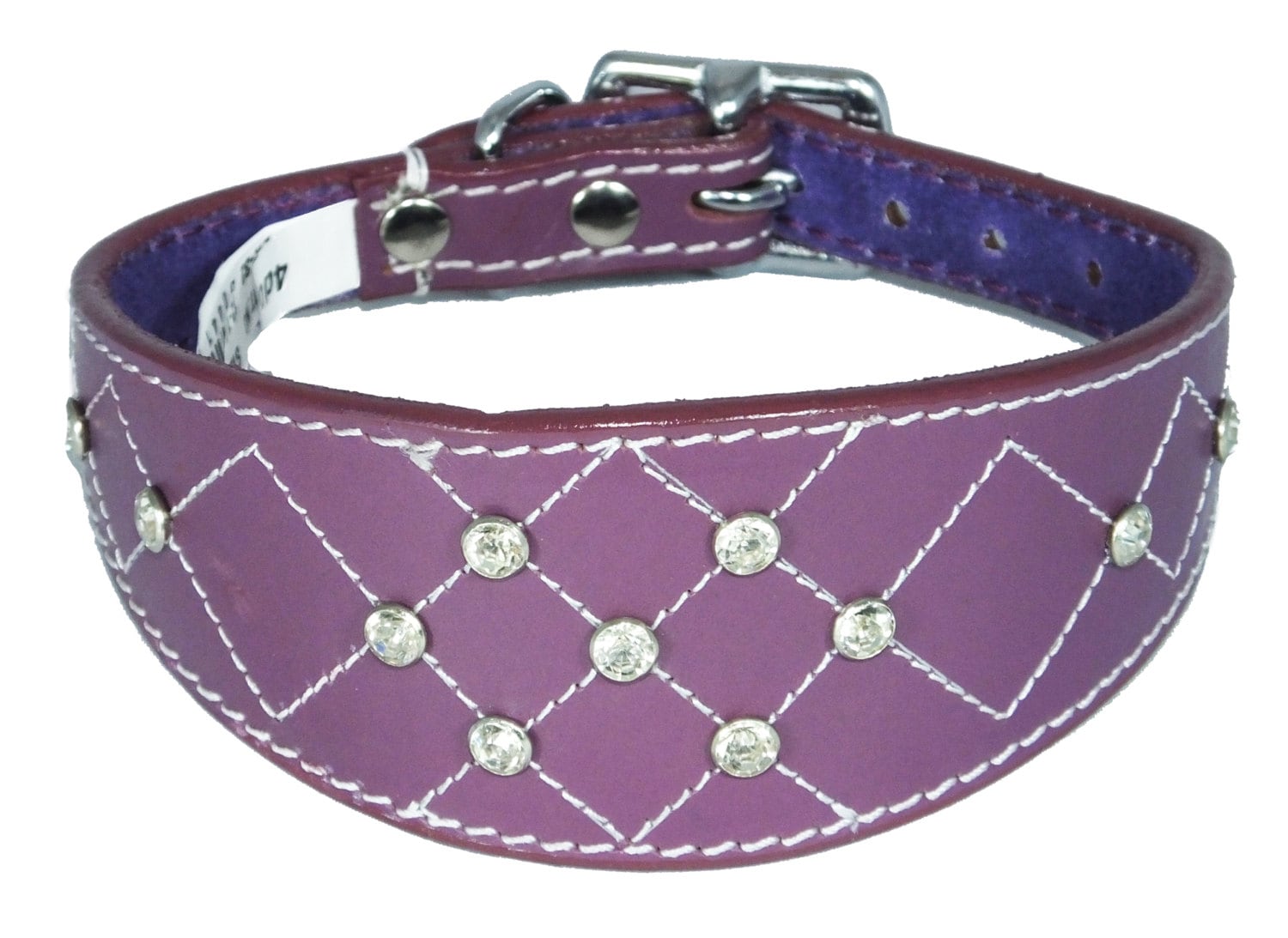Purple Diamante Diamond Stitch Design Leather Whippet Collar Greyhound Collar Sight hound Dogs Collar