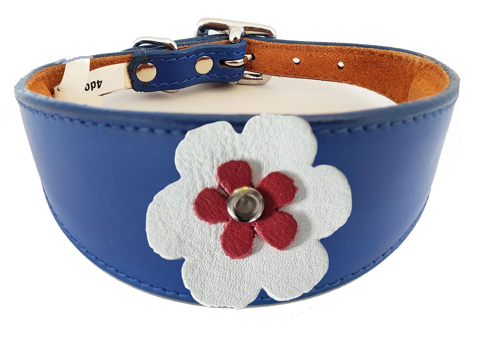 Decorative Flower Design Whippet Greyhound Sighthound Lurcher Leather Collar FD7-4