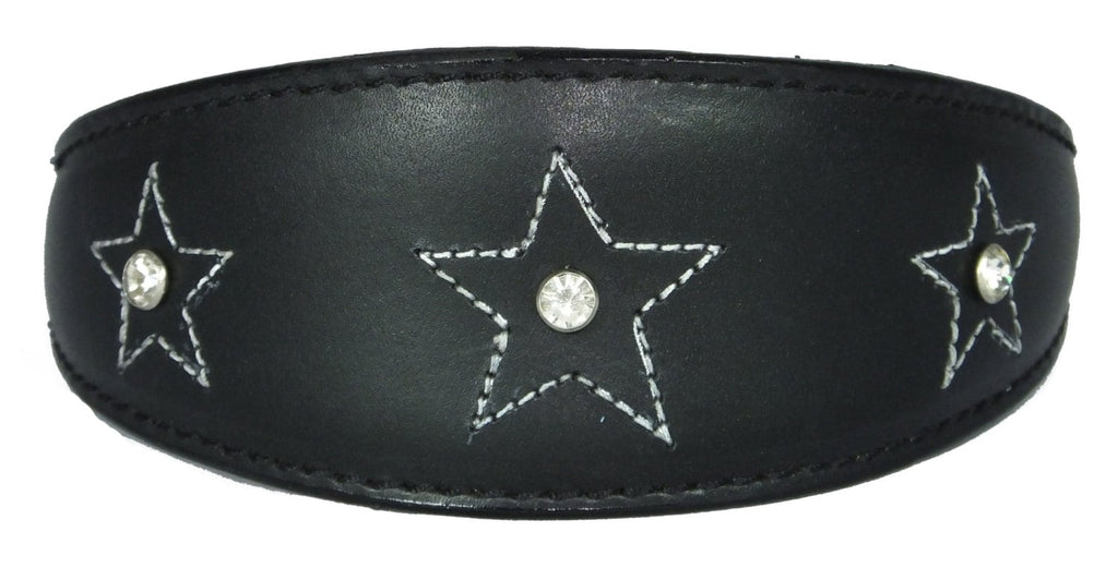Black Star Diamante Stitch Design Leather Whippet Collar Greyhound Collar Sight hound Dogs Collar