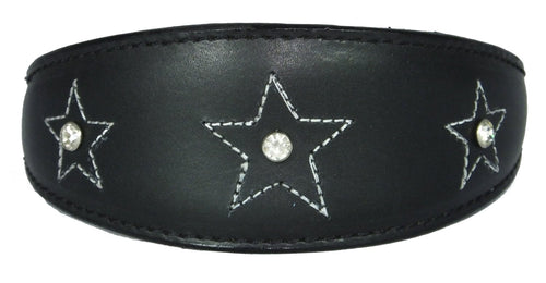Black Star Diamante Stitch Design Leather Whippet Collar Greyhound Collar Sight hound Dogs Collar
