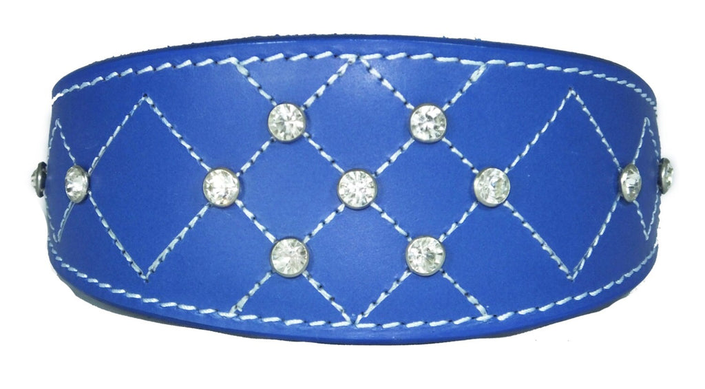Dark Blue Diamante Diamond Stitch Design Leather Whippet Collar Greyhound Collar Sight hound Dogs Collar