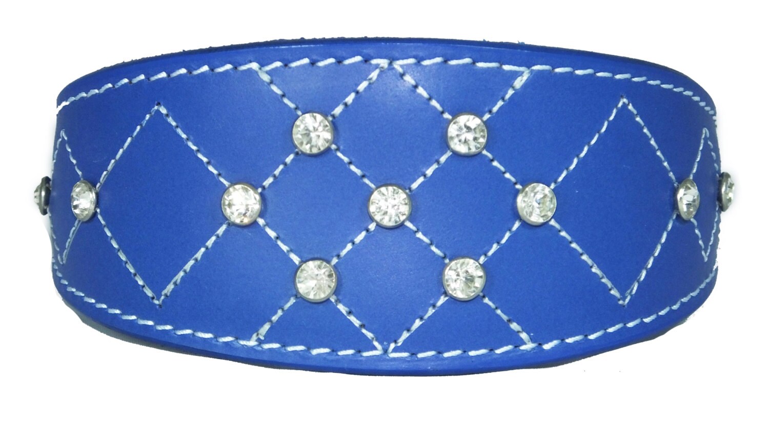 Dark Blue Diamante Diamond Stitch Design Leather Whippet Collar Greyhound Collar Sight hound Dogs Collar