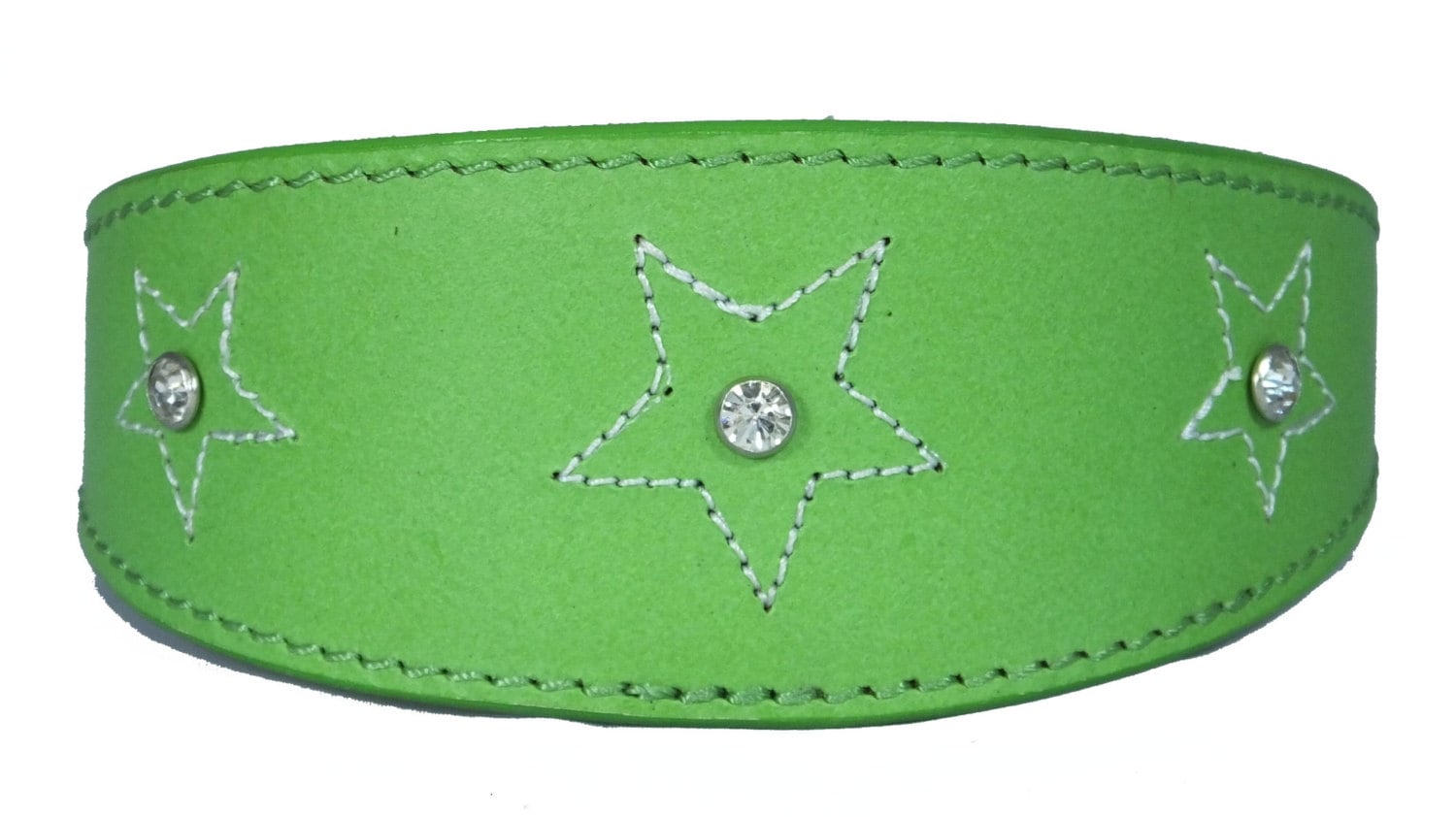 Green Star Diamante Stitch Design Leather Whippet Collar Greyhound Collar Sight hound Dogs Collar