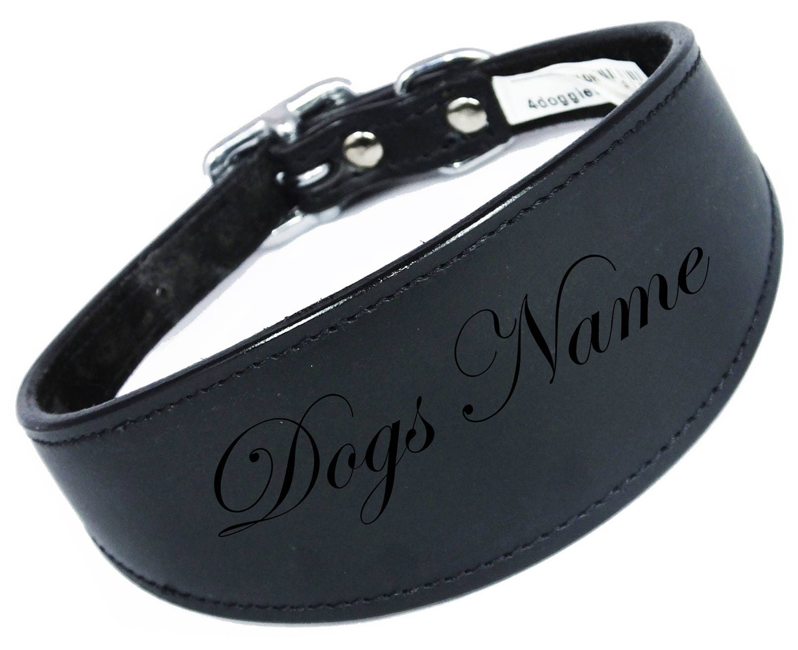 Black Laser Engraved Personalized Dog Collar Leather Dog Collar For Whippets, Greyhounds Dogs Name