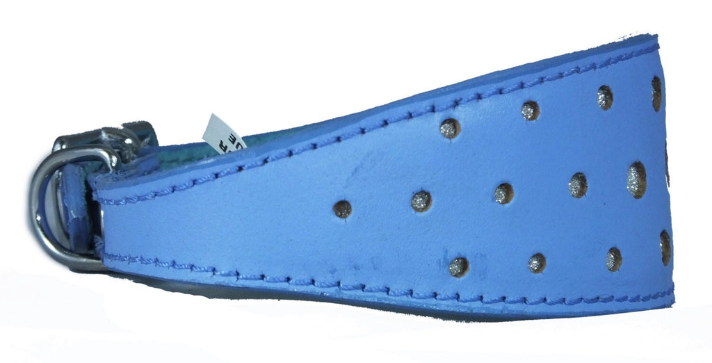 Light Blue Circle Glitter Design Leather Whippet Collar Greyhound Collar Sight hound Dogs Collar