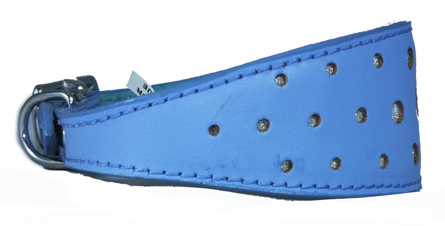 Light Blue Circle Glitter Design Leather Whippet Collar Greyhound Collar Sight hound Dogs Collar
