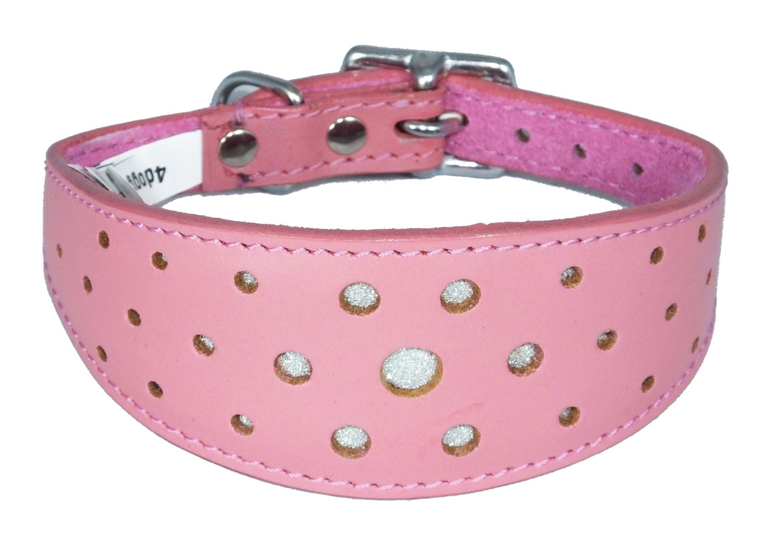 Pink Circle Glitter Design Leather Whippet Collar Greyhound Collar Sight hound Dogs Collar