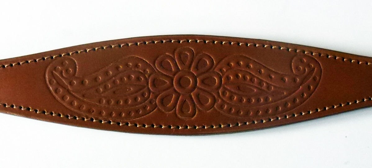 Tan Paisley Embossed Leather Whippet Collar Greyhound Collar Dog Collars Galgo