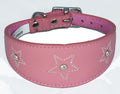 Pink Star Diamante Stitch Design Leather Whippet Collar Greyhound Collar Sight hound Dogs Collar