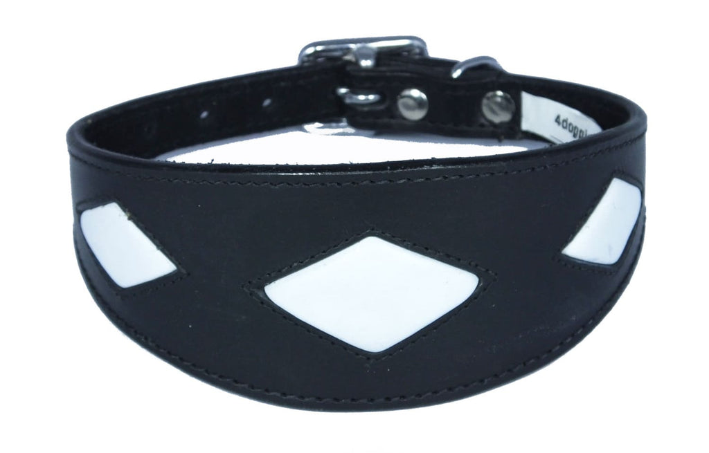 Black Leather Whippet Collar Greyhound Collar With Diamond Shape Design