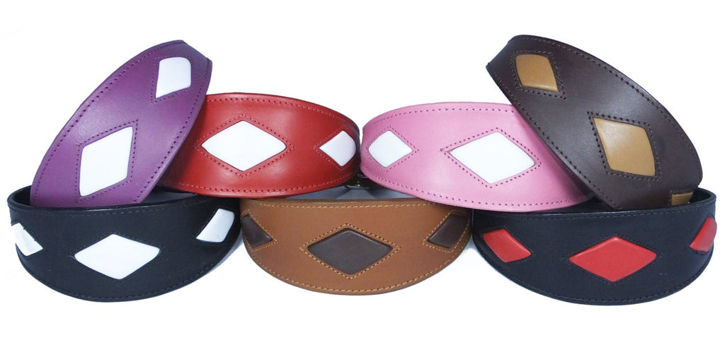 Purple Leather Whippet Collar Greyhound Collar With White Diamond Shape Design