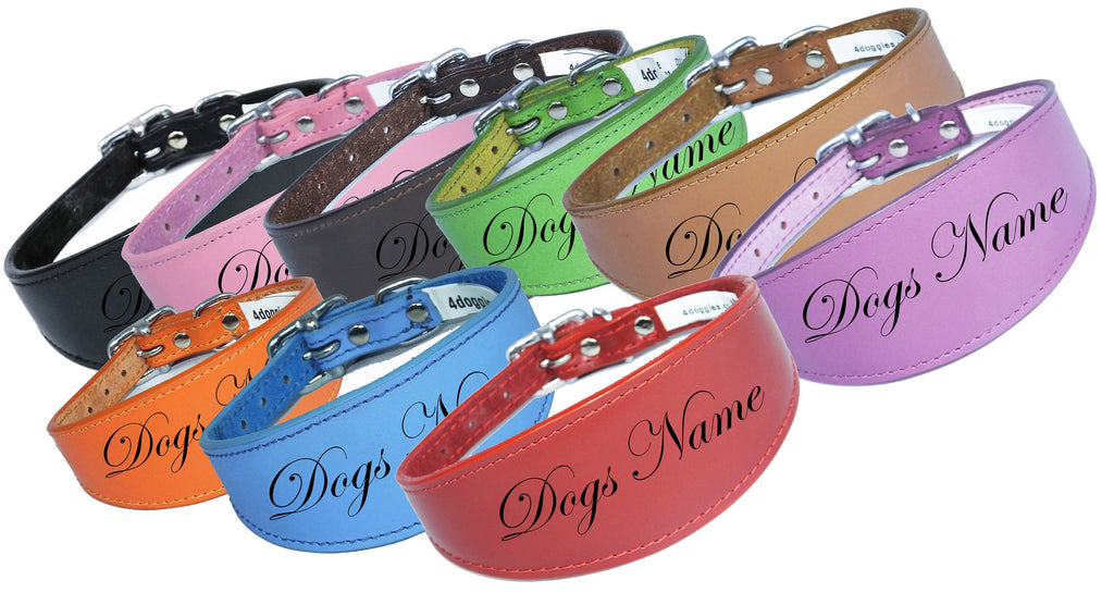 Pink Laser Engraved Personalized Dog Collar Leather Dog Collar For Whippets, Greyhounds Dogs Name