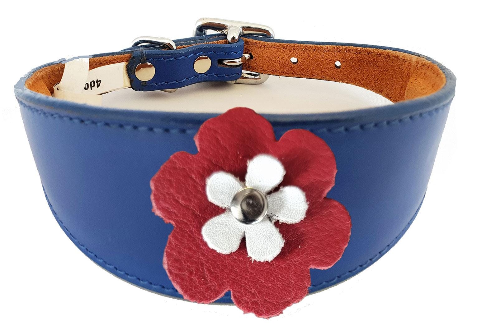 Greyhound Sighthound Whippet Lurcher Decorative Flower Design Leather Collar FD4-7